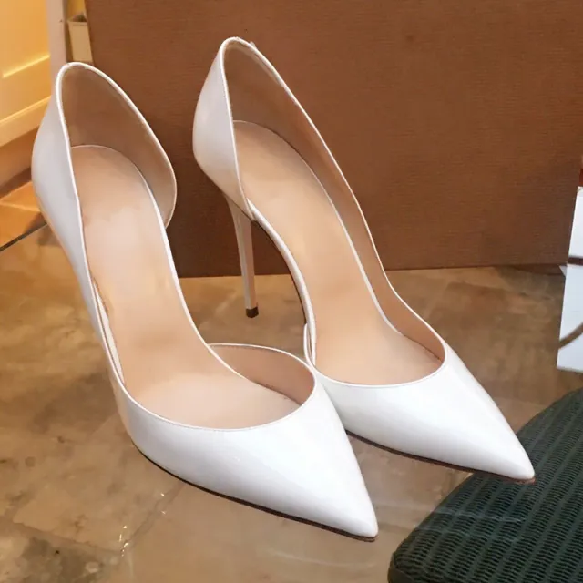 Women's Pointed Toe Stiletto High Heels French Side Empty Soft Leather White - Shop at LoveMi