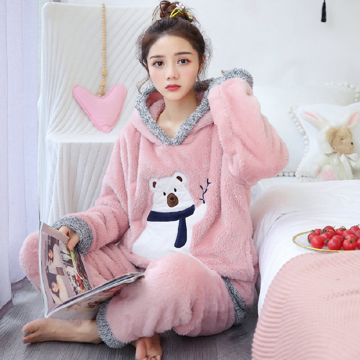 Title 7, Ladies cartoon plush warm pajamas