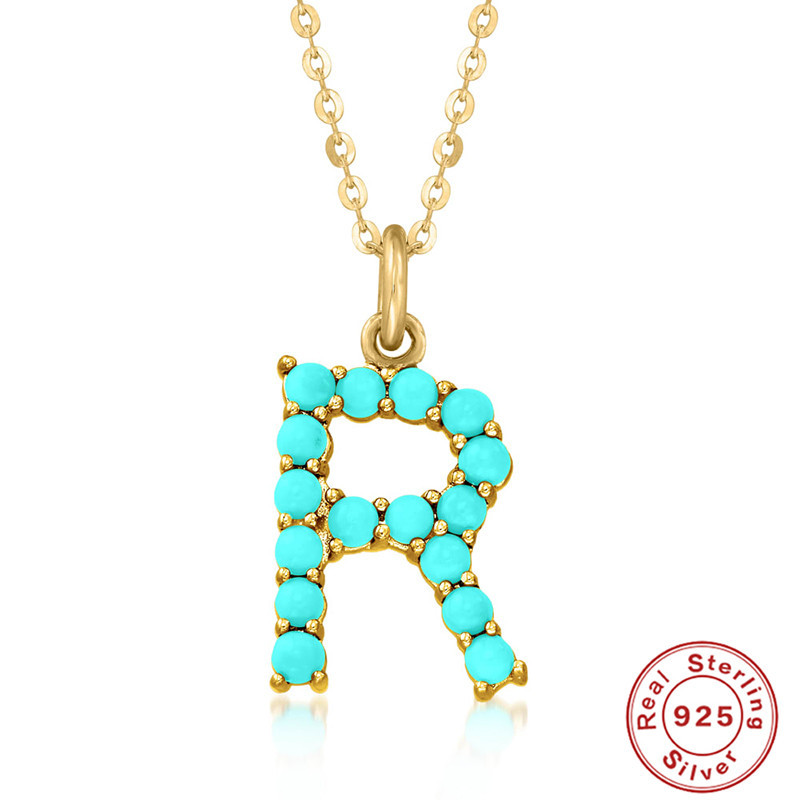 Title 23, S925 Sterling Silver 26-letter Natural Turquois...