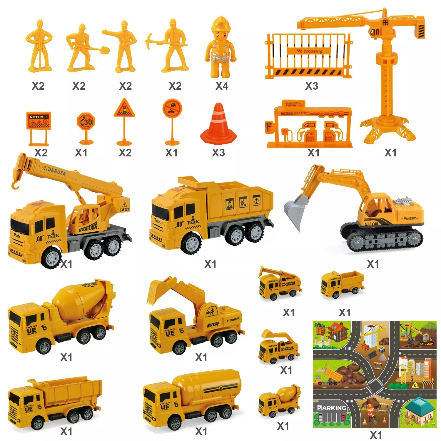 Jiakora  Construction Vehicles Toys Set With 32 27 Inches Play Mat,Toy Gift Kid
