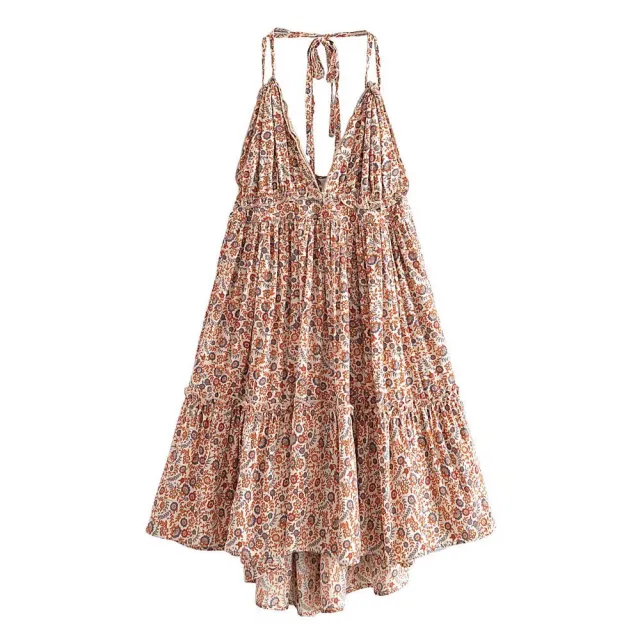 European And American Style Cotton Watermark Backless Suspender Dress Apricot - Shop at LoveMi