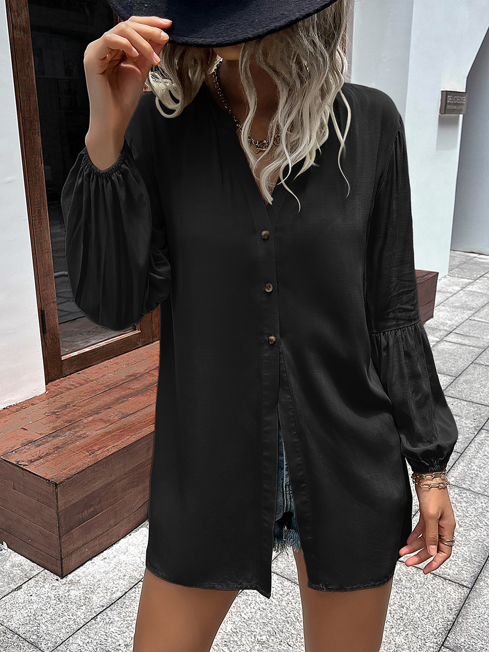 Title 10, Casual Loose Single Breasted Shirt Dress Women