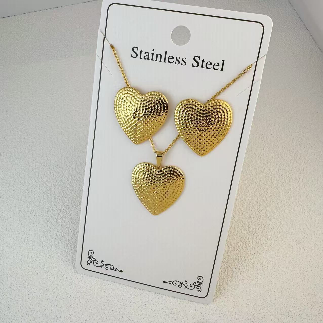 New Stainless Steel Plated 18k Gold Necklace Earring Set