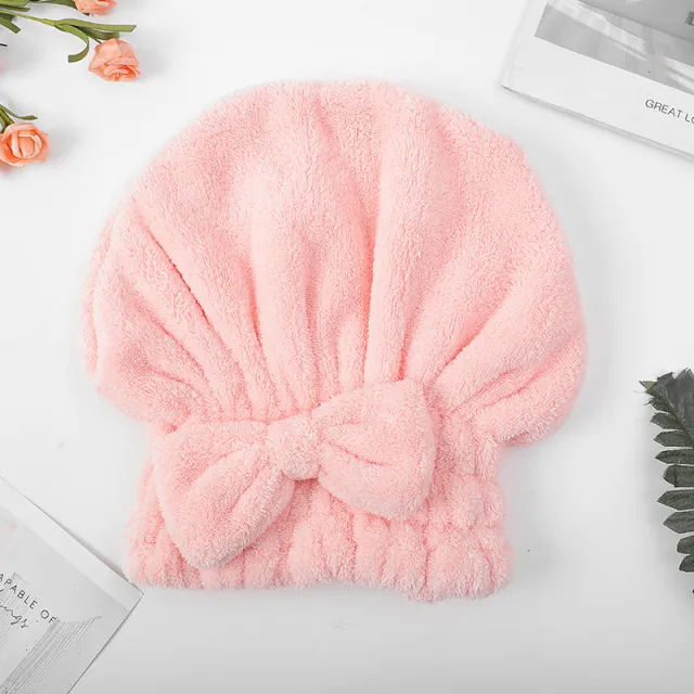 Cute Thick Solid Color Absorbent Dry Hair Cap Women Quick drying Shower Cap Pink - Shop at LoveMi