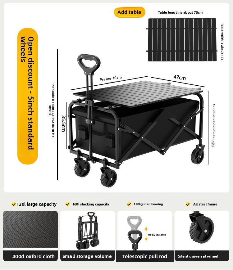 Foldable Travel Trailer Outdoor Camping Wagon For Picnic And Campsite Use 8