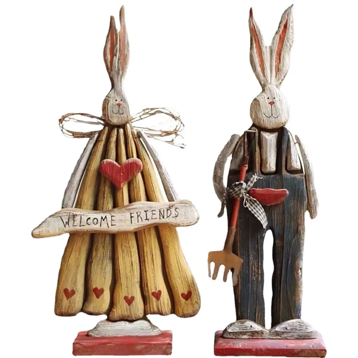 Vintage Style Wooden Distressed Rabbit Ornament