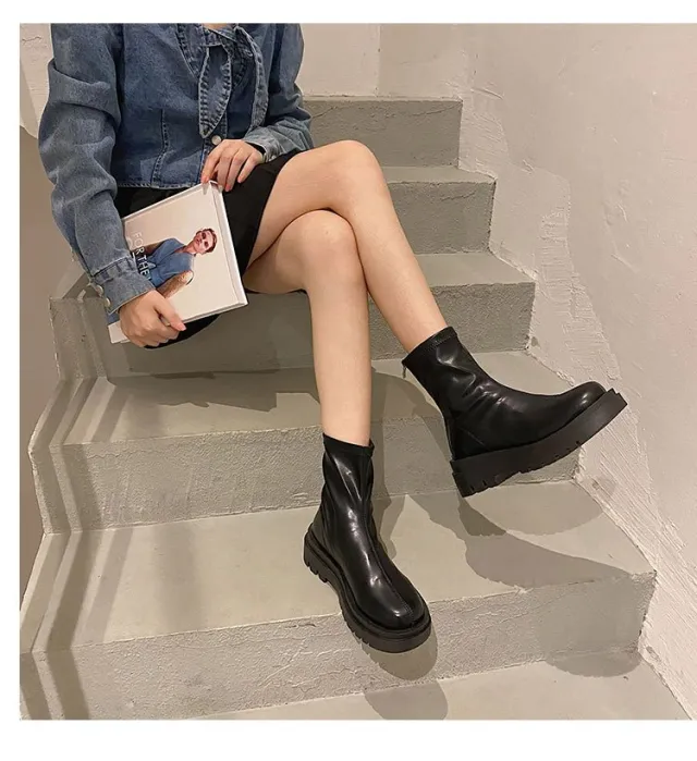 Women Soft Sole Thick Heel Zip Chimney Boots Black - Shop at LoveMi