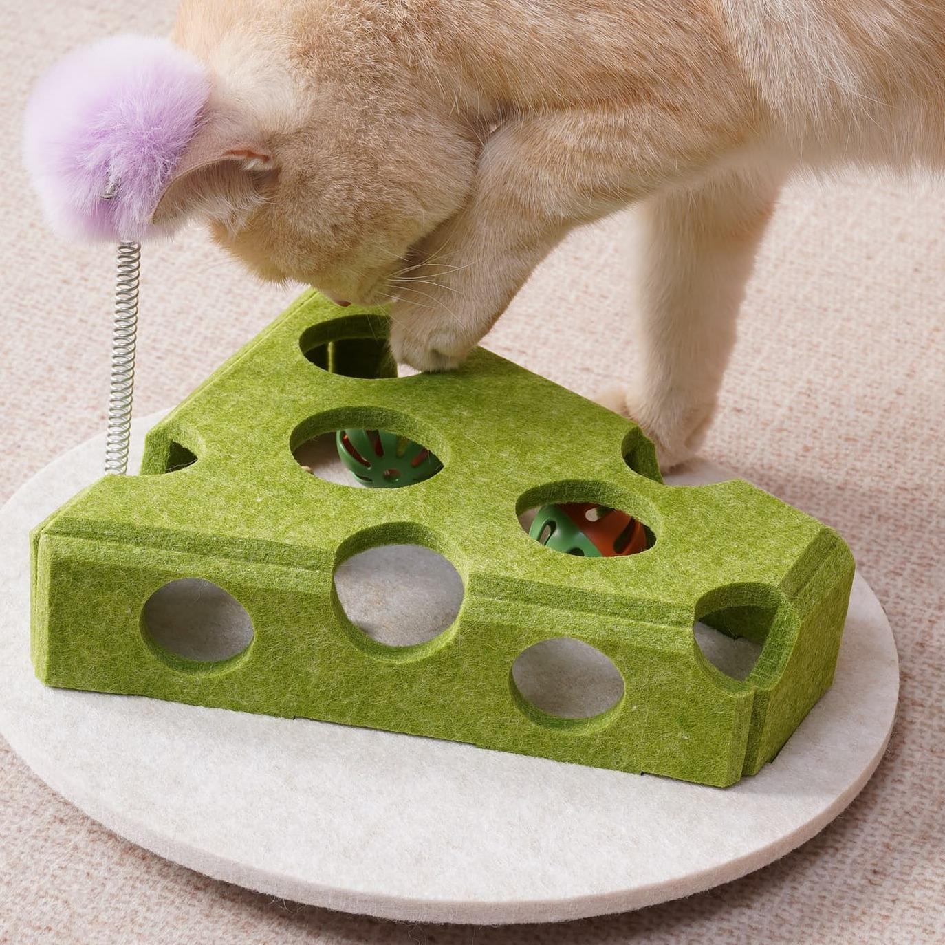 Cat Puzzle Toy With Ball And Spring-loaded Wand Felt Indoor Cat Toy Box Suction Cup Base Treat Puzzle Helps Cats Play Independently And Improves Their Intelligence.