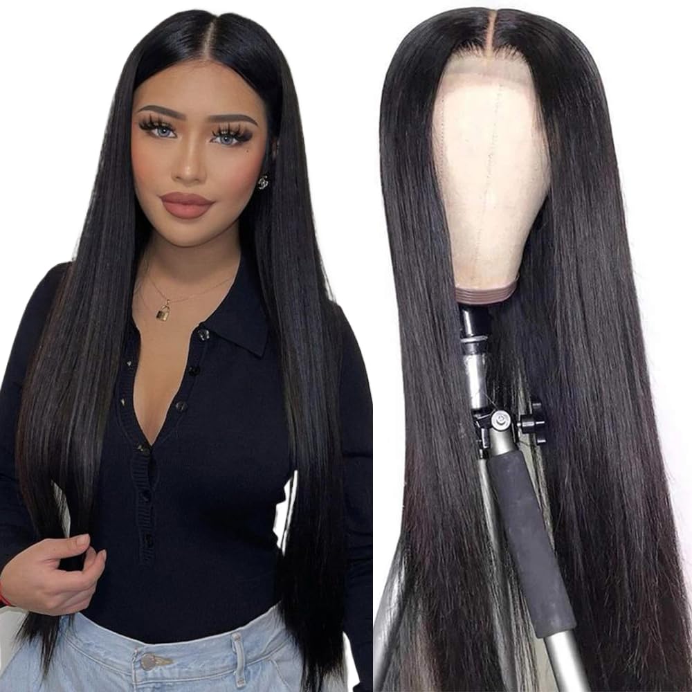 4x4 Lace Closure Human Hair Wig, Straight Wig Natural Color, 150 Percent Density