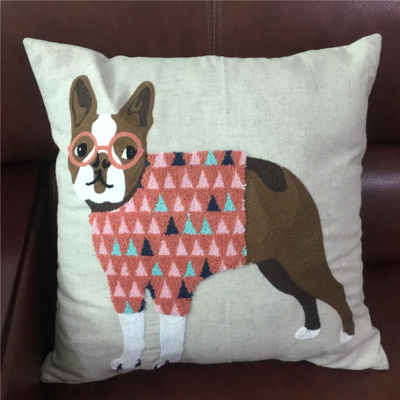 Pillow Embroidered Cushion With Core American Dog - Original Hemp Orange Dog