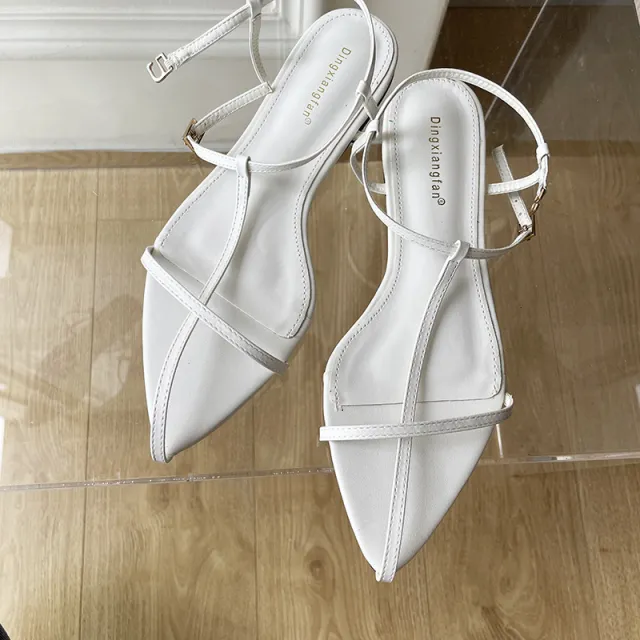 Everyday Simple Temperament Pointed Toe Flat Sandals White - Shop at LoveMi