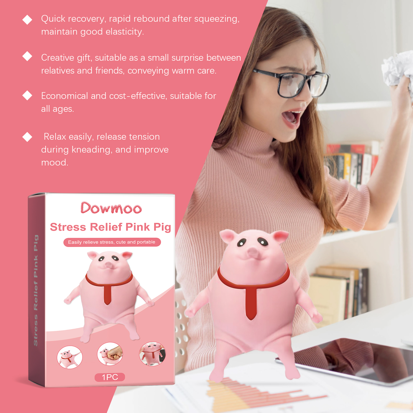 Cute Stress Relief Pig Squeeze Toy, TPR Fidget Toy For Anxiety Relief 7