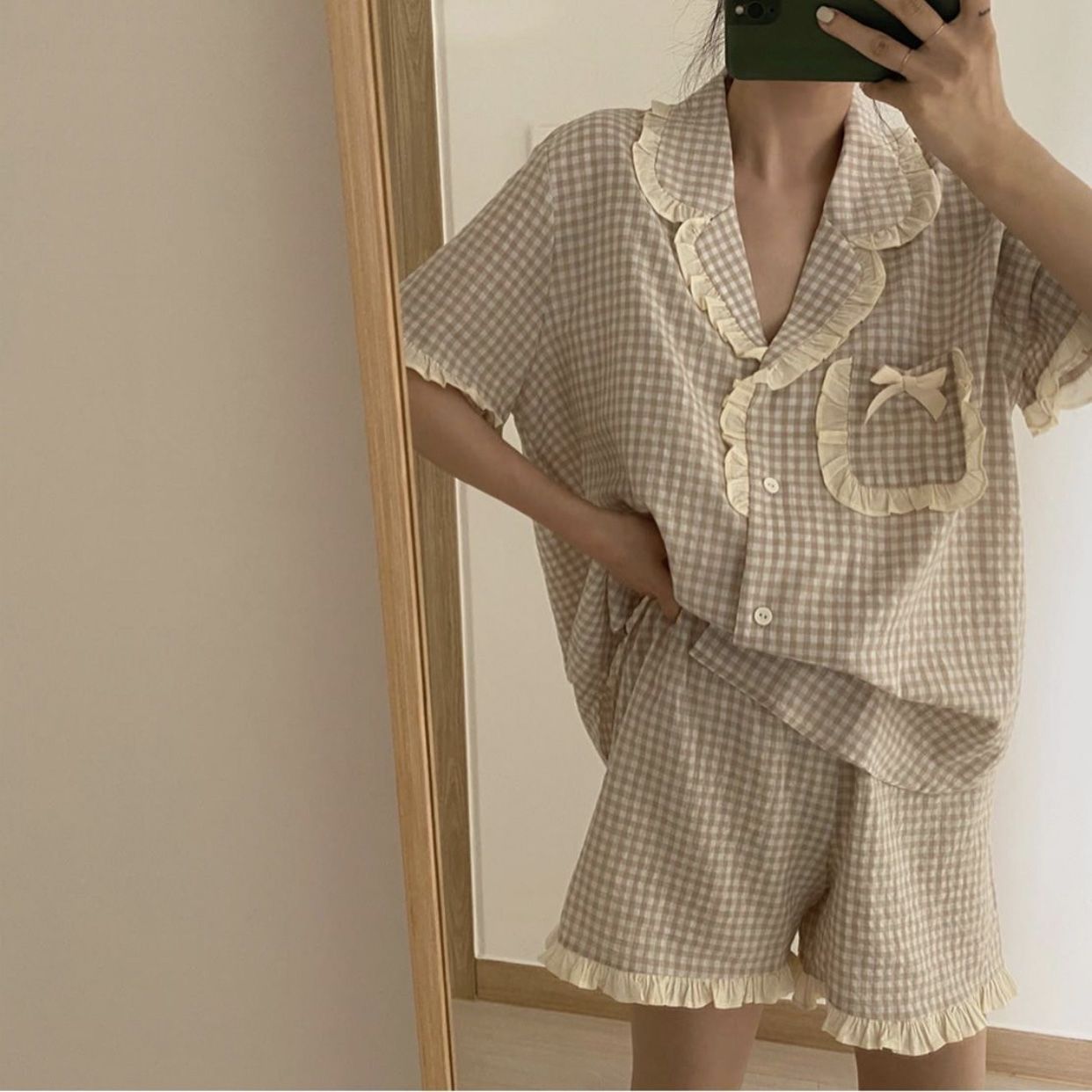 Title 5, Korean Ins Wooden Ear Lace Plaid Nightdress Fem...