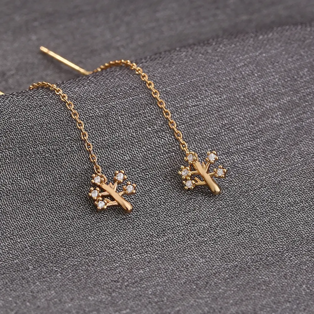 New Fashion Small Copper Life Tree Micro-zircon Fashion Earrings Long Tassel Earline High-quality Temperament Earrings Jewelry Woman