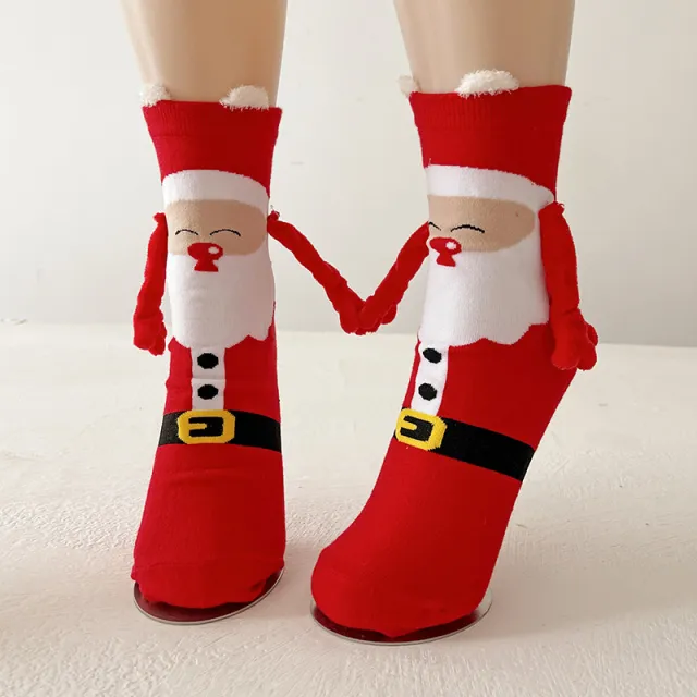 Christmas Magnetic Socks Cute Elk Santa Claus Snowman Hand holding Socks For Couple Red Santa Claus - Shop at LoveMi