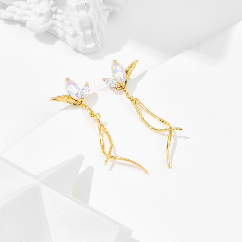 Synthetic Opal White Zirconium Earrings