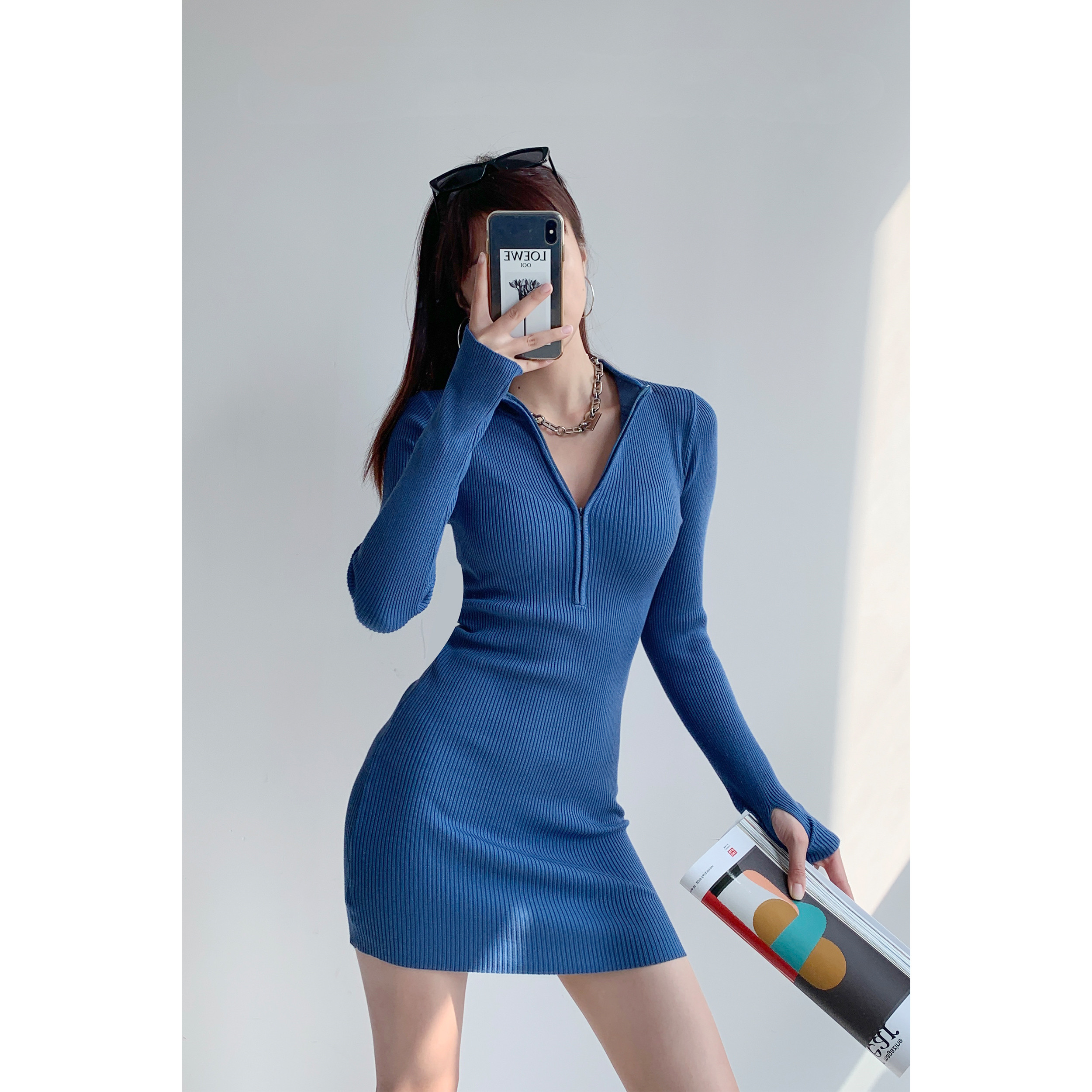 Long-Sleeve Knitted Bodycon Dress, picture 3 of 5