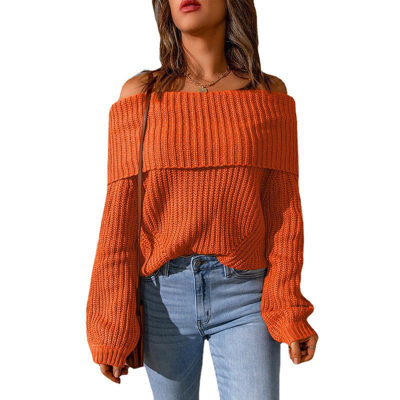 Autumn And Winter One-shoulder Off-the-shoulder Solid Color Loose Women's Sweater