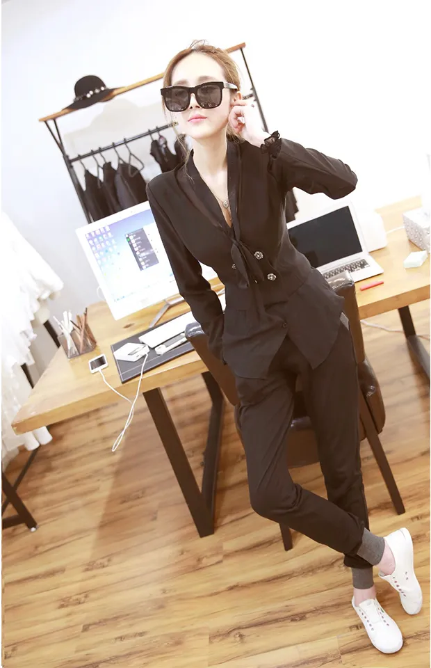 Chiffon Top Slightly Permeable Inside Matching Slim Bow Temperament Shirt Black Opacity - Shop at LoveMi