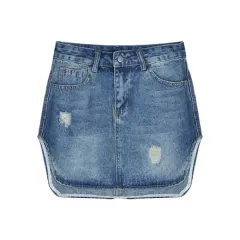 Women's High Waist Slim Retro Denim Skirt - Blue - View 1