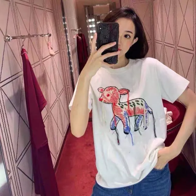 Women's Summer White T shirt With Fawn Embroidery White - Shop at LoveMi