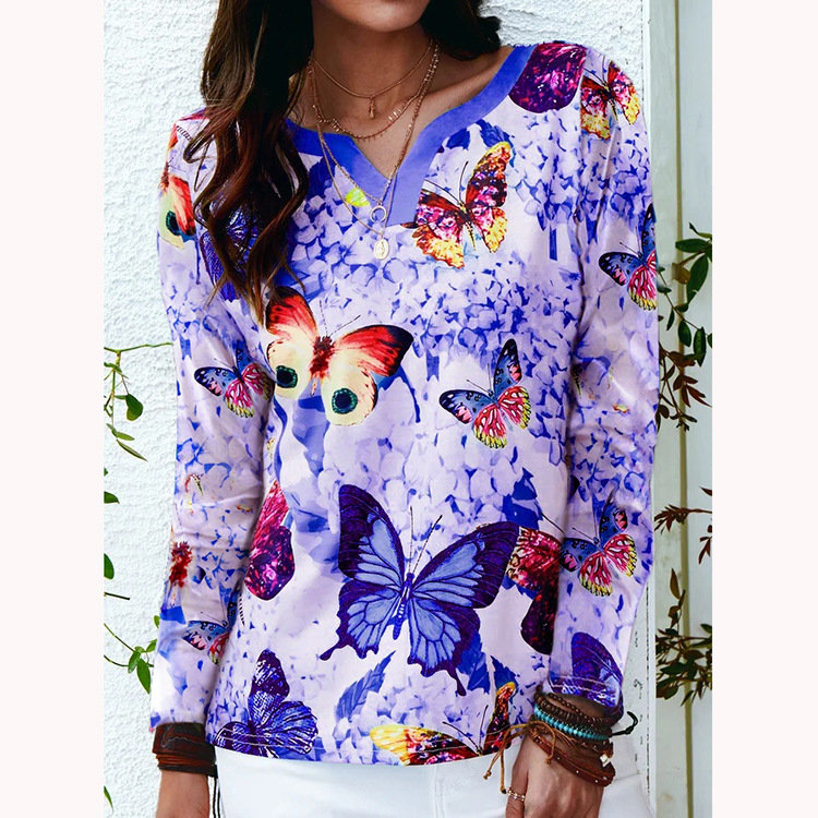V-neck Loose Positioning Butterfly Long Sleeves