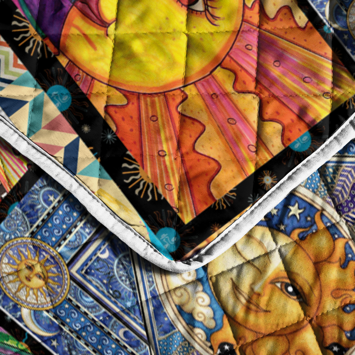 Bohemian Sun Moon Pattern Quilt Set Microfiber Soft Lightweight Portable Psychedelic Design Bedding Set, 1 Quilt With 2 Pillowcases