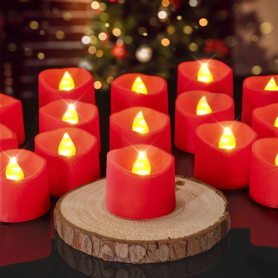 Homemory 24 Pack Red Flameless Battery Tea Light Candles, 200 Hours