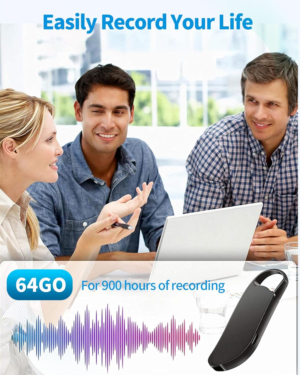 Digital Voice Recorder, 64GB Voice Activated Recorder With Noise Reduction For Work, Lectures, Meetings, Interviews