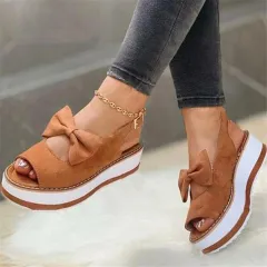Casual Wedge Women's Single Shoes Platform Bow Cool - Brown - View 1