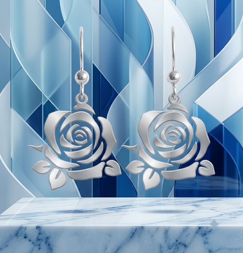 Custom Rose Drop Earrings 24K Gold Plated & Silver Personalized — view 3
