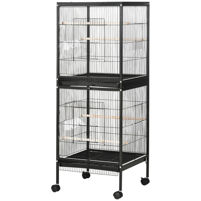 2 In 1 Bird Cage Aviary Parakeet House For Finches, Budgies With Wheels, Black