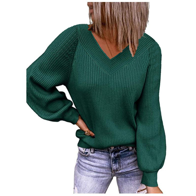 Title 4, Autumn And Winter Solid Color Loose V-neck Pull...