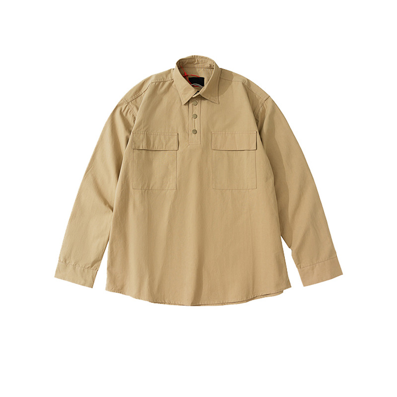 Autumn And Winter New High Street Canvas Tooling Shirt Men And Women With The Same Hem Long-sleeved Trendy Shirt