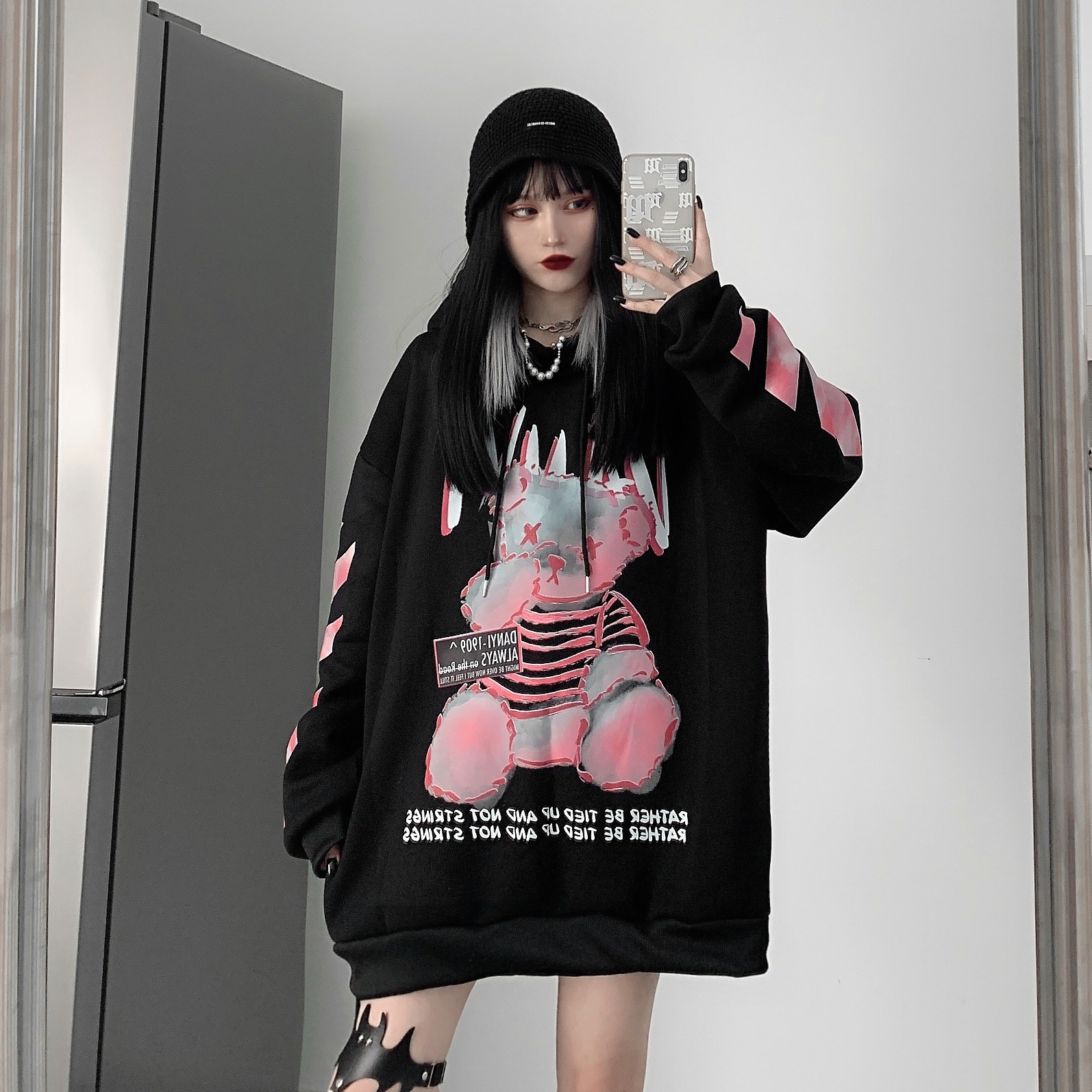 Cubs Hip-hop Mid-length Loose And Velvet Thick Hooded Sweater