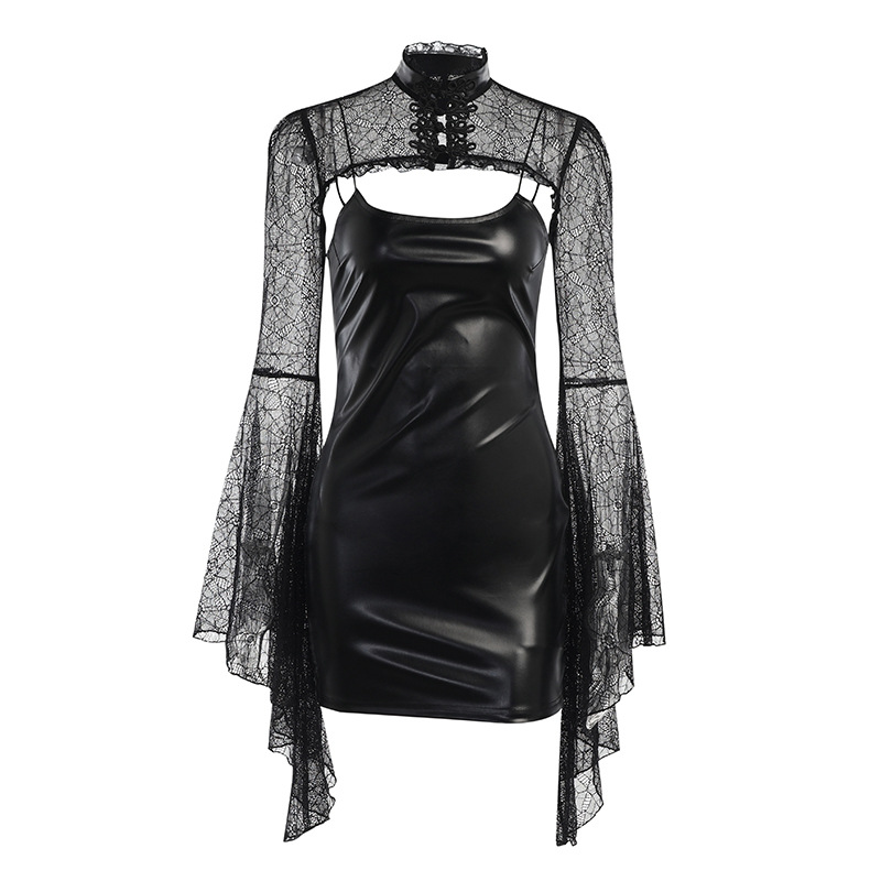 Dark Style European And American New Transparent Mesh Suspender Dress