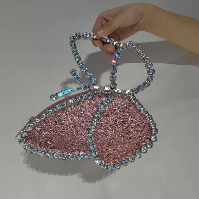 Fashionable Butterfly Clutch With Diamonds Diamond Dinner Bag Clutch - Pink