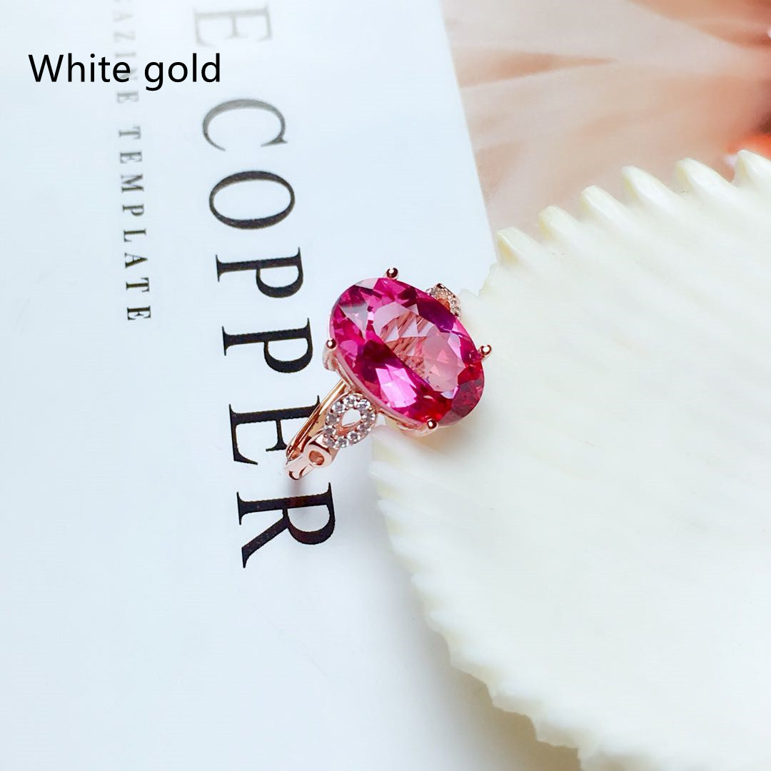Topaz Ring Women Fashion Crystal Fire Color Glitter S925 Silver  Inlaid
