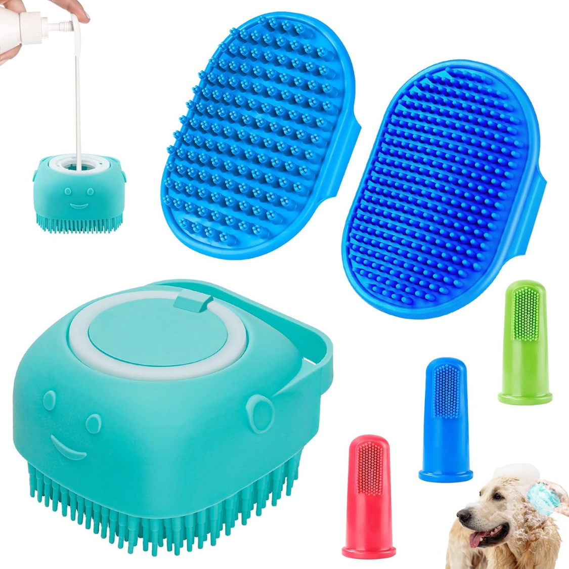 6PCS Dog Bath Brush  Dog Toothbrush Adjustable Handle Shampoo Brush  Scrubber For Short  Long Haired Dogs Cats  Effectively Solve Odor Stain Removal Problems