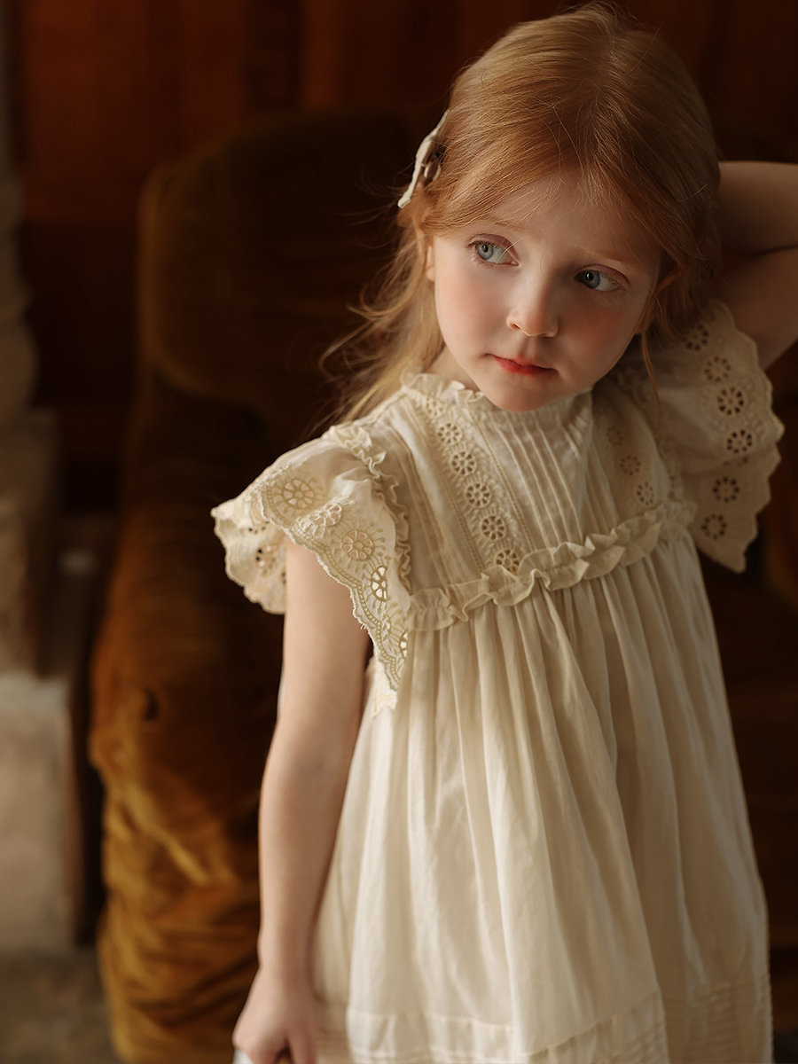 Girls' Niche Hollowed Out Lace Pure Ramie Skirt