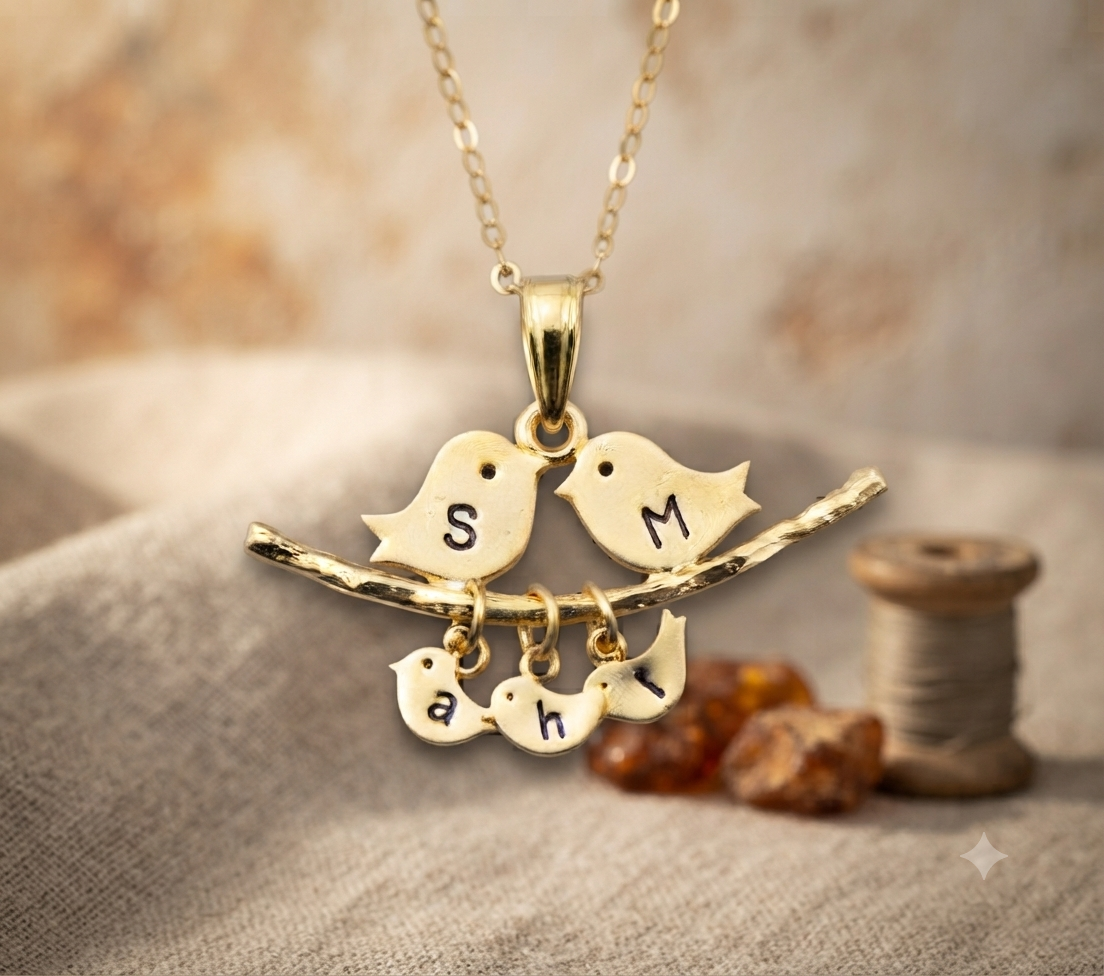 Custom Family Bird Name Necklace 24K Gold Plated Personalized Gift — view 2