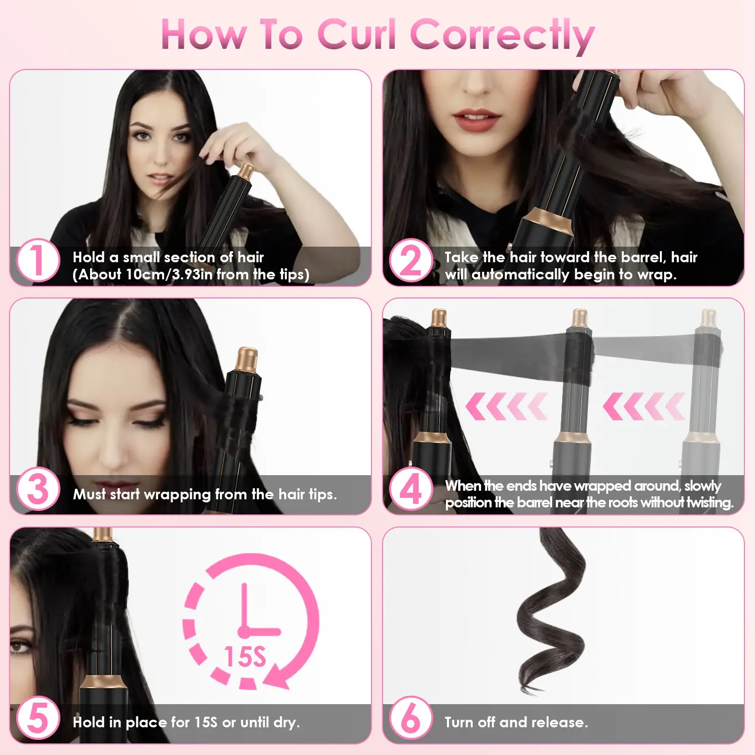 1Pc 5 In 1 Hot Air Styler Straightener Curler Dryer Automatic Wrap Styler Hair Dryer Brush Set With 3 Temp Settings ALCI Plug Glove Cable Tie 2 Alligator Hair C