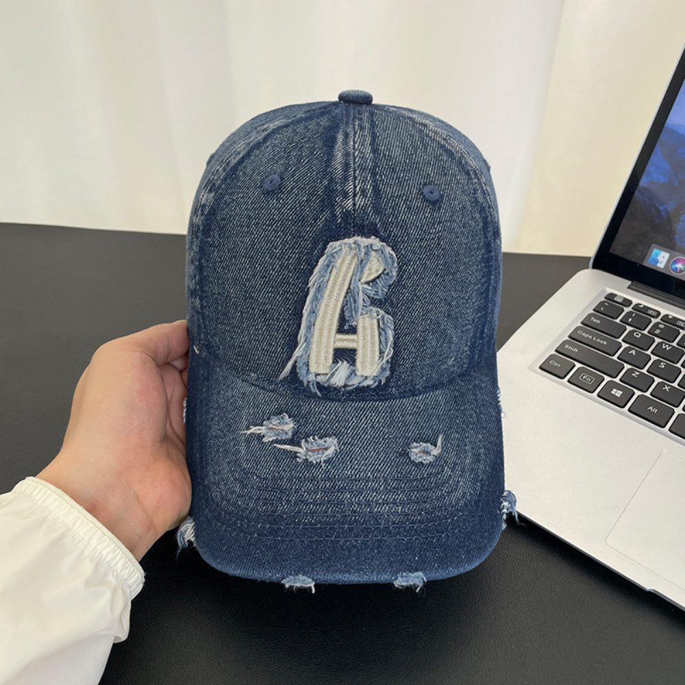 Monochrome Individuality Frayed Letter Embroidery Washed-out Vintage Trend Fashion Holey Brim Baseball Cap Street Travel 7