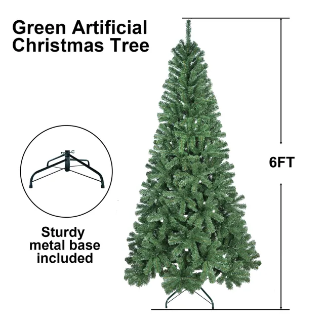 Unlit Artificial Christmas Tree, Green Xmas Tree And Folding Metal Stand For Indoor Holiday Decoration 6Ft - Shop at LoveMi