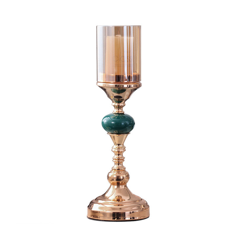 European-american Glass Candlestick Retro Metal Gold - 3