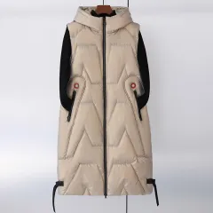 Women's Fashion Down Padded Long Vest Hooded - Champagne-Xl - View 1
