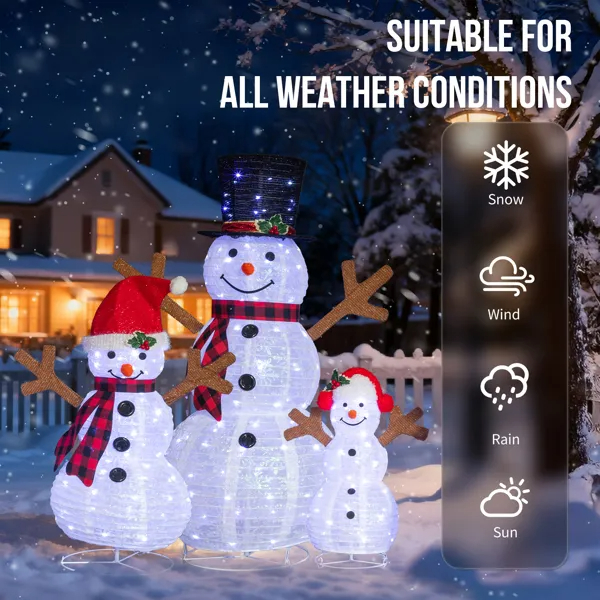 Set Of 3 Lighted Snowman Family Christmas Yard Decorations, 4FT 3FT 2FT Pre-lit Pull Up Snowman With 270 White LEDs, For Xmas Outdoor Holiday Indoor Decor Lighted Holiday Displays image 13