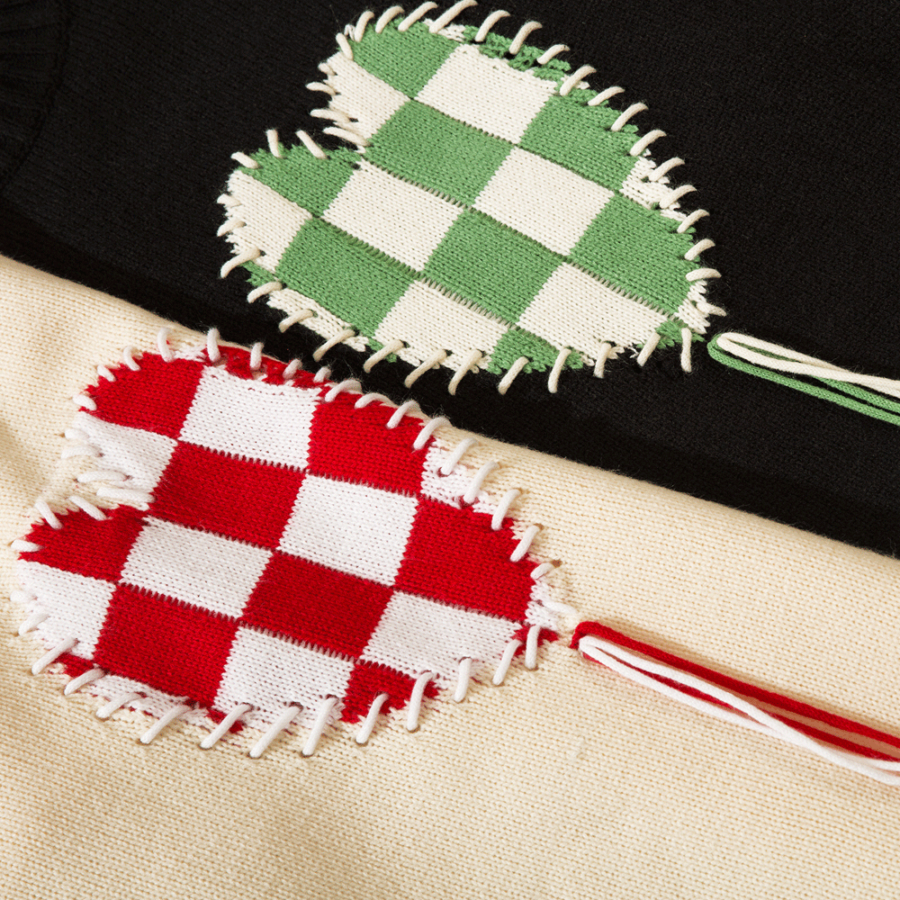 Fashion Checkerboard Heart Patch Knit Sweater Men