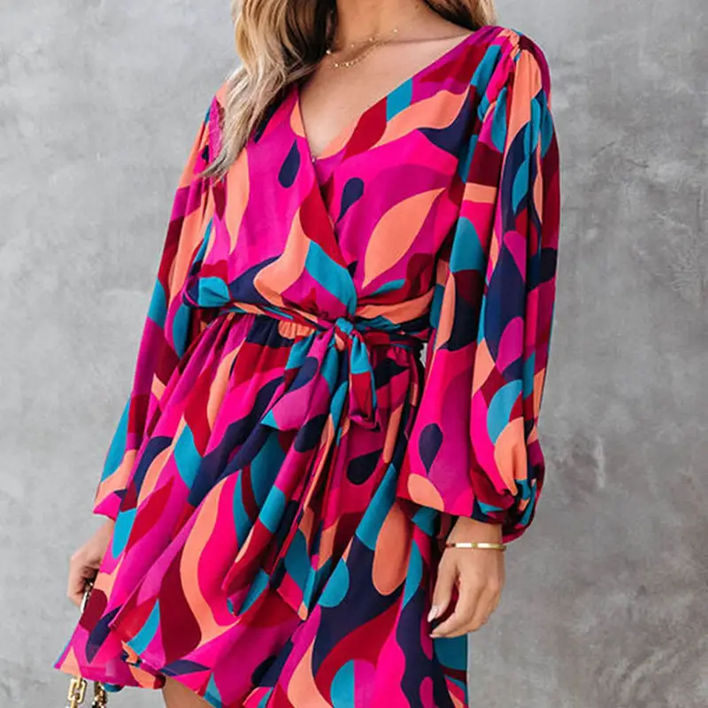 Women's Casual Printed Drawstring Waist Dress