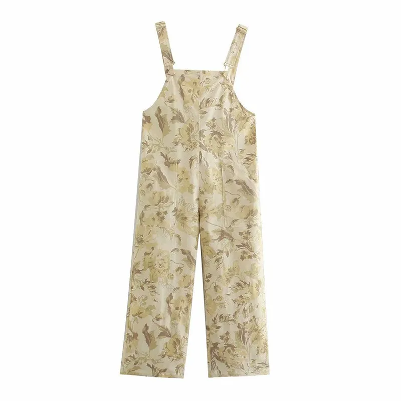 Women's Floral Print Long Double Pocket Loose Fashion Casual Overalls - Flower Print Overalls